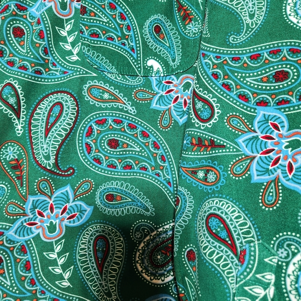 Mainstreet Blues Womans 4X Christmas Green Paisley Women's Button Down Shirt - Picture 5 of 8